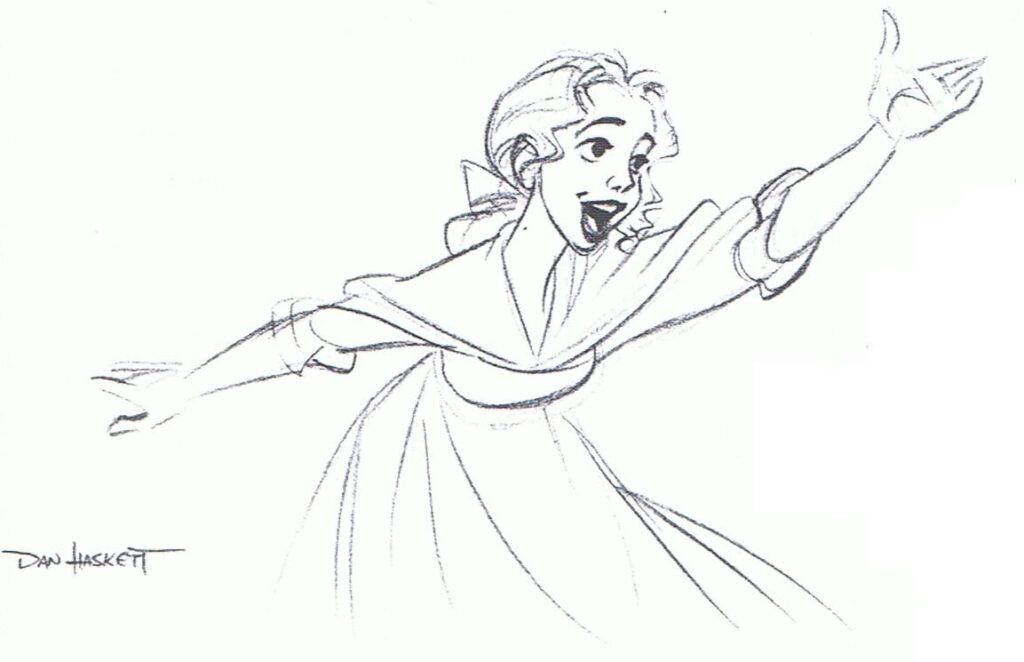 Drawing of Belle from Disney's Beauty and the Beast, signed by Dan Haskett