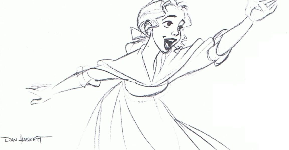Drawing of Belle from Disney's Beauty and the Beast, signed by Dan Haskett
